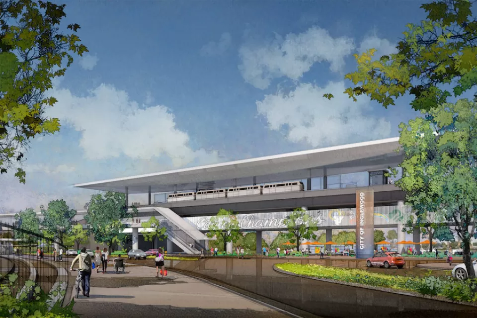 Drawing of proposed Inglewood People Mover station in Inglewood, California.
